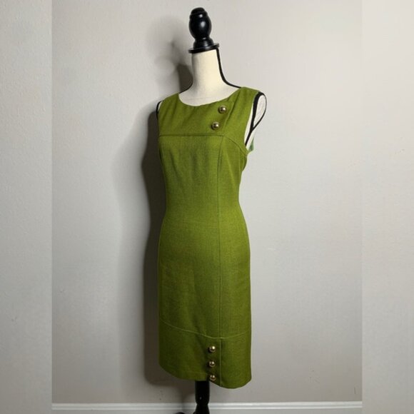David Meister Olive Green Button Detail Sheath Dress - Picture 4 of 14